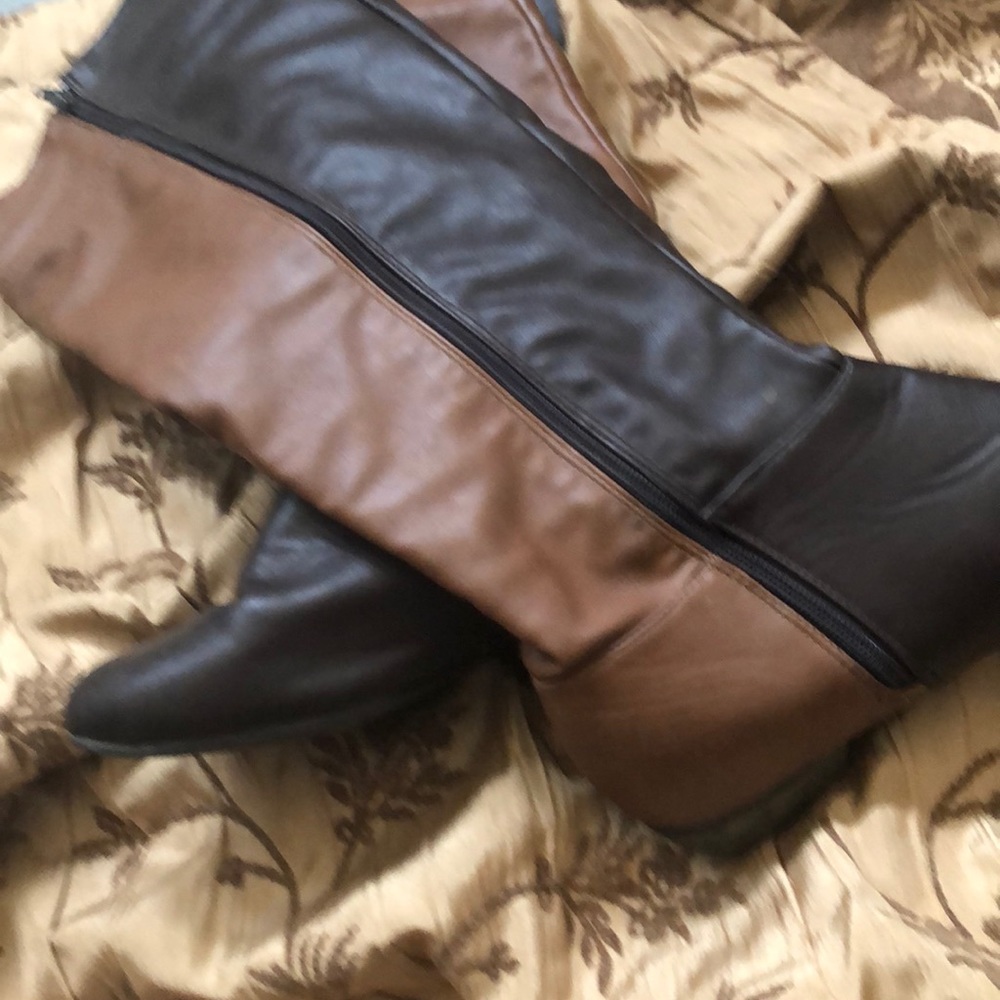 Dark brown and light brown boots